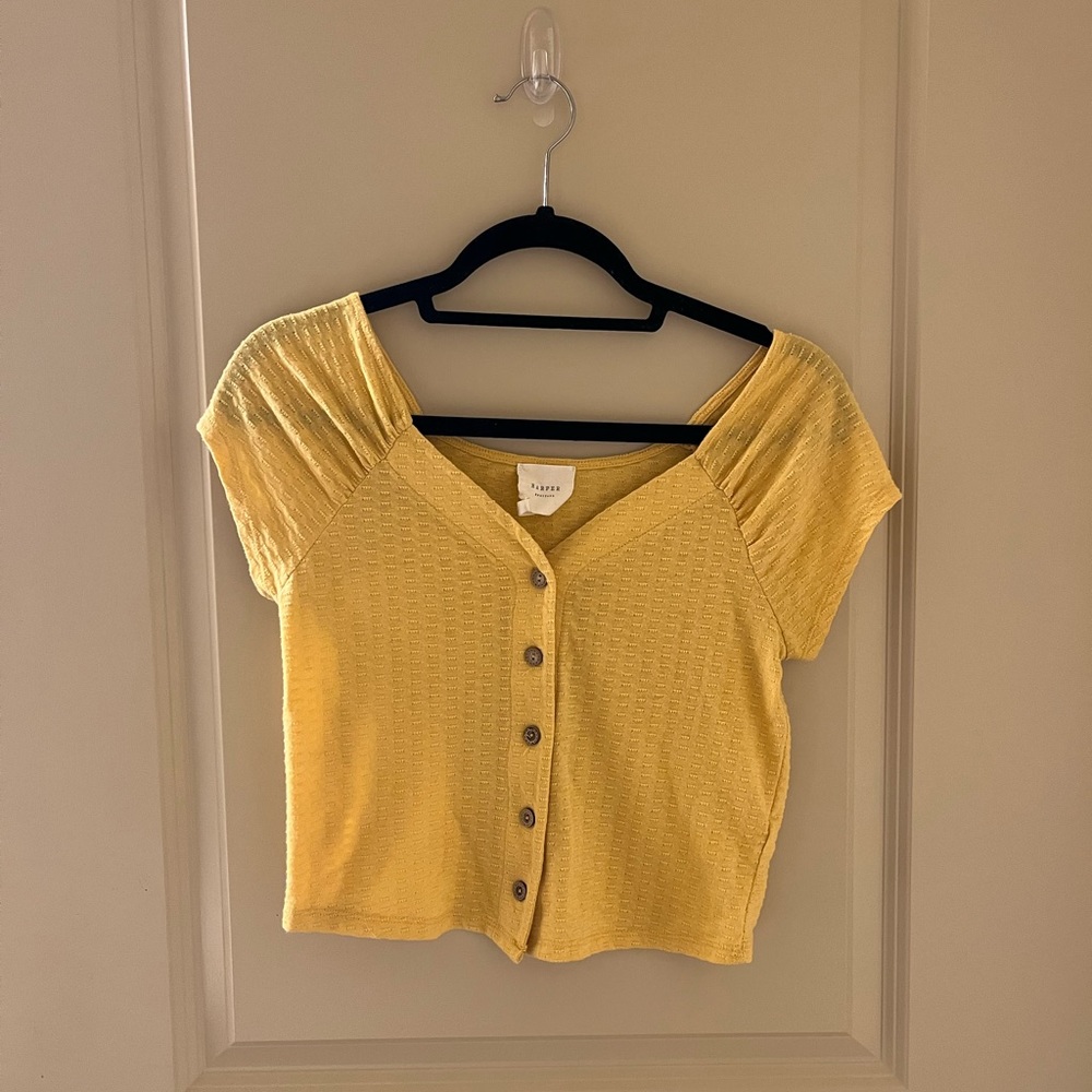 cute yellow button up crop top